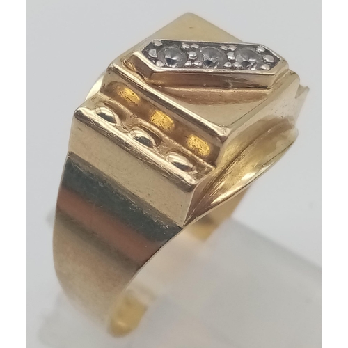 737 - A 14K Yellow Gold White Stone Ring. Slightly bent so a/f. 4.35g total weight. Ref: 6-2585.