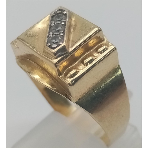 737 - A 14K Yellow Gold White Stone Ring. Slightly bent so a/f. 4.35g total weight. Ref: 6-2585.