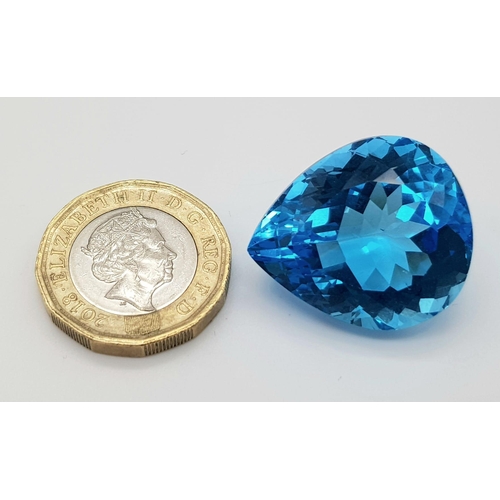 79 - A Sublime 55ct Brazilian Blue Topaz.  Pear-cut, with no visible inclusions. Wonderfully faceted with... 