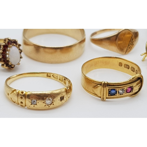 15 - A Mixed Lot of Jewellery. Consisting of: 2 x 22k gold rings. 2 x 18k gold rings. 5 x 9k gold rings. ... 