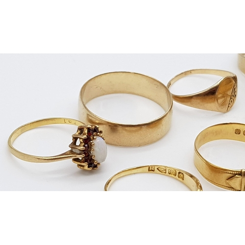 15 - A Mixed Lot of Jewellery. Consisting of: 2 x 22k gold rings. 2 x 18k gold rings. 5 x 9k gold rings. ... 