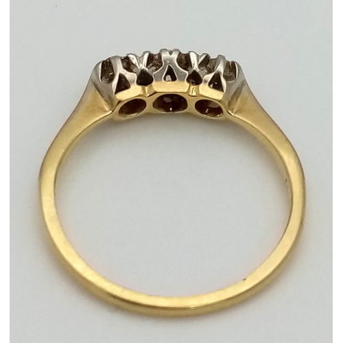 154 - A Vintage 18K Gold and Platinum Diamond Trilogy Ring. Size L/M. 2.27g total weight.