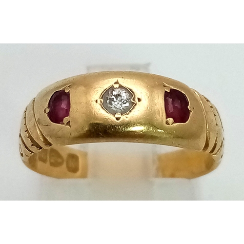 199 - 18K YELLOW GOLD ANTIQUE DIAMOND & RUBY RING HALLMARKED CHESTER 1893 4G SIZE M