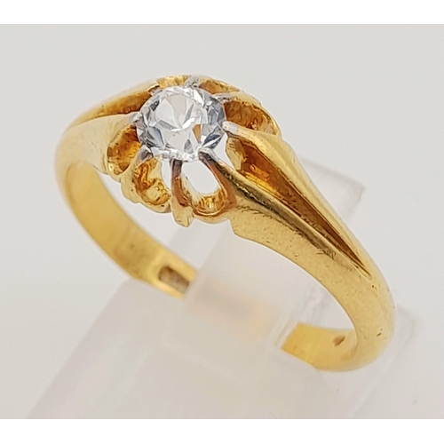 206 - 18K YELLOW GOLD WHITE SAPPHIRE SINGLE STONE RING 5.3G SIZE S