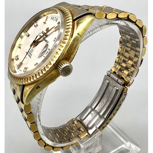 242 - A Gold Plated Titoni Cosmo king 25 Jewel Automatic Gents Watch. Gold plated strap and two tone case ... 