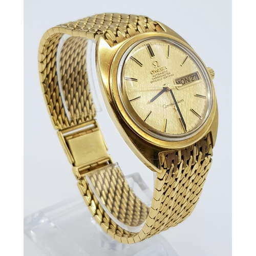 41 - A Vintage 18K Solid Gold Omega Constellation Automatic Gents watch. Solid gold strap and case - 36mm... 