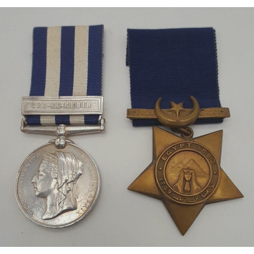 804 - Medal pair consisting of the Egypt Medal 1882 with clasp Tel-El-Kebir and the Khedive’s Bronze Star ... 