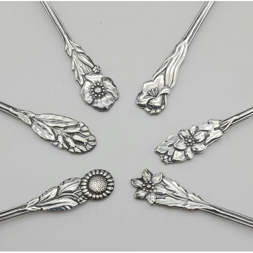 868 - A Complete Set of 6 Prima NS ALP of Sweden Lemon Cocktail Forks. Flower Design by Nils Johan. Each f... 