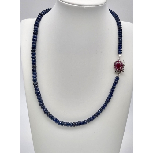 881 - 925 Silver, Untreated Blue Sapphire necklace 205cts Blue Sapphire, 50cm in length and Total Weight 3... 