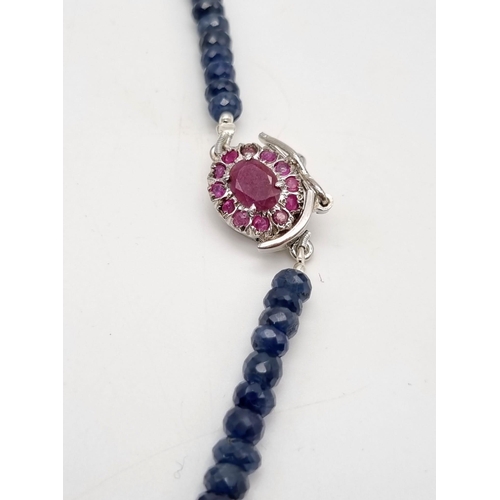 881 - 925 Silver, Untreated Blue Sapphire necklace 205cts Blue Sapphire, 50cm in length and Total Weight 3... 