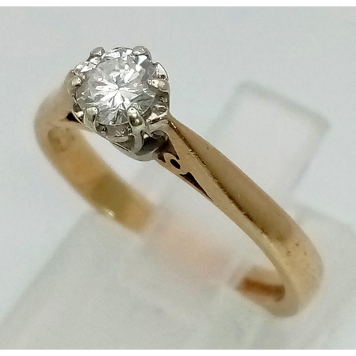 959 - A 9K Yellow Gold Diamond Solitaire Ring. 0.25ct. Size K. 2.38g total weight.