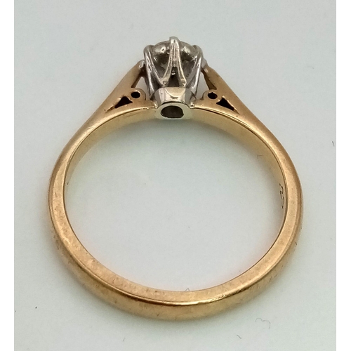 959 - A 9K Yellow Gold Diamond Solitaire Ring. 0.25ct. Size K. 2.38g total weight.