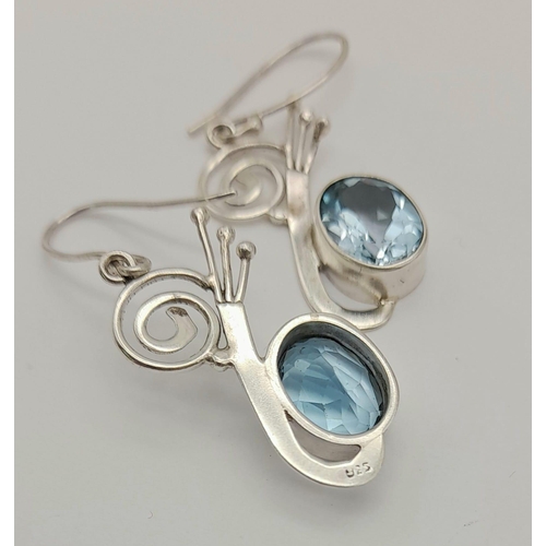 966 - Blue Topaz Silver Earrings. 925 Sterling silver. 5 Ct. 5g total weight.