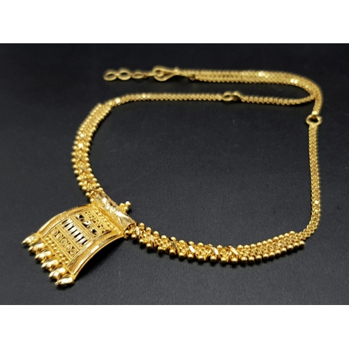 149 - An Asian-Themed 22K Yellow Gold Necklace. 44cm. 15.8g. Ref: 6-1513.