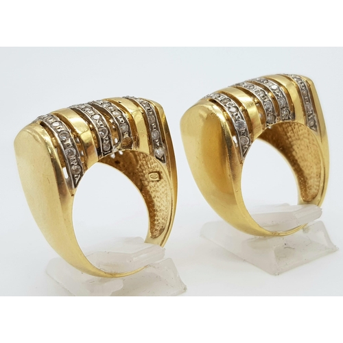 507 - 2 x 18K Yellow Gold and White Stone Gents Rings - both size T/U plus a pair of 18k yellow gold and b... 