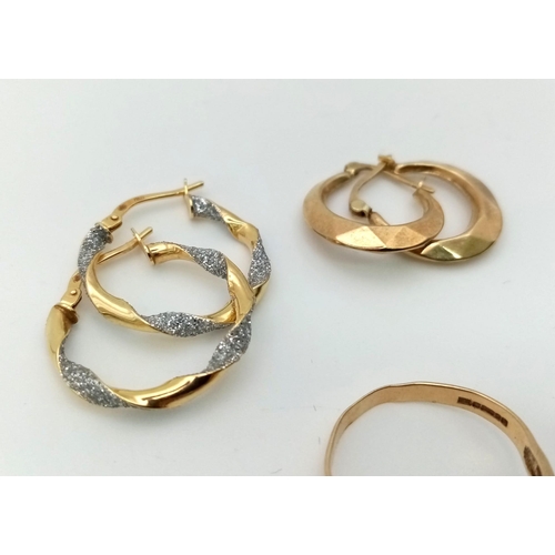 1070 - A Eclectic Mix of to include, 9k Gold 2 x pair of earrings. 5 x single earrings, 2x Rings and a pend... 