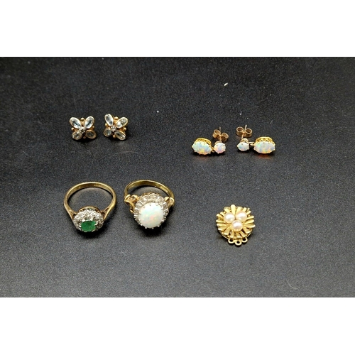 288 - A Mixed Gold Jewellery Lot. Consisting of : 18k - 1 Chain. 1 Stone Necklace. 1 Green Stone Ring. 1 R... 