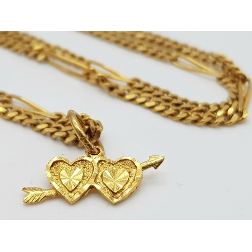 521 - Two 22K Gold Rings - Sizes L and N. Plus, a 22k Gold necklace with cupid pendant. 17.6g total weight... 