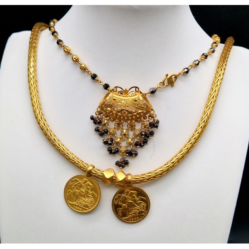 584 - A Huge Gold Lot. Consisting of: 22K - Multiple items including pendants, bracelets chains, rings and... 