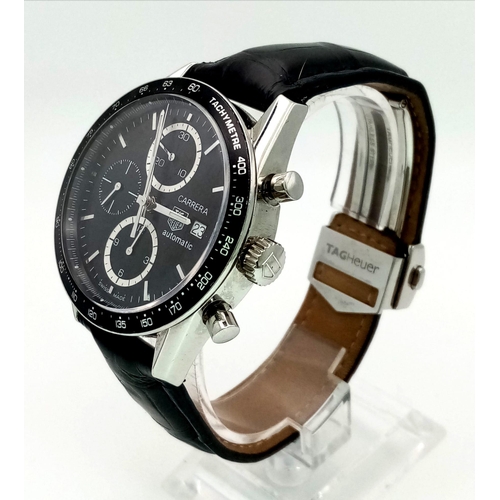 59 - A Tag Heuer Automatic Carrera Gents Chronograph Watch. Leather strap. Stainless steel case - 42mm. B... 