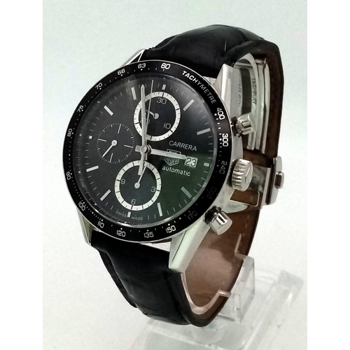 59 - A Tag Heuer Automatic Carrera Gents Chronograph Watch. Leather strap. Stainless steel case - 42mm. B... 