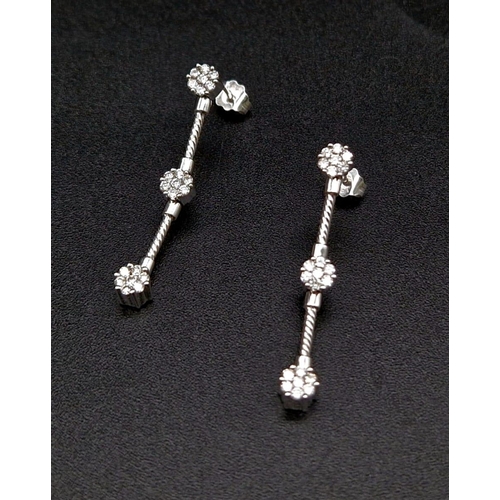 249 - 18K White Gold DIAMOND SET DROP EARRINGS 0.60CT 3.7G