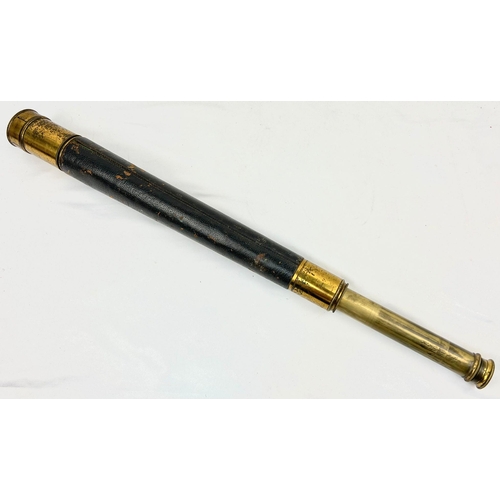 422 - Antique Leather-Bound Brass 3 Draw Ship’s Telescope by Henry Hughes & Son London. Complete
with bras... 