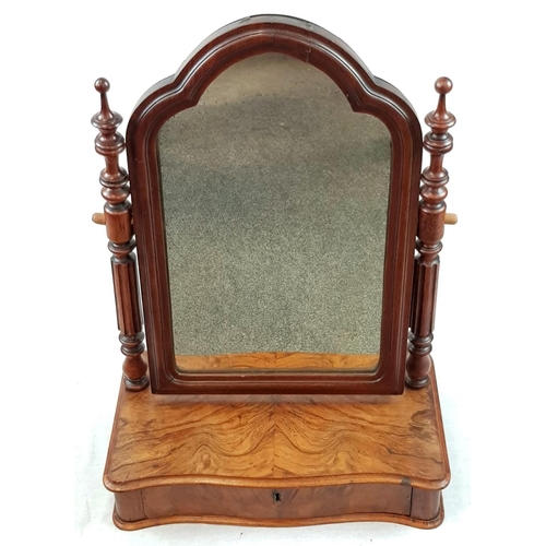 1176 - An Antique Mahogany Table-Top Tilting Mirror with Drawer in Base. 46 x 70cm. As found.