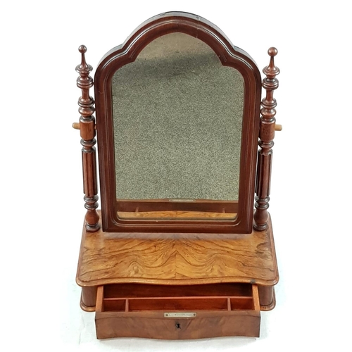 1176 - An Antique Mahogany Table-Top Tilting Mirror with Drawer in Base. 46 x 70cm. As found.