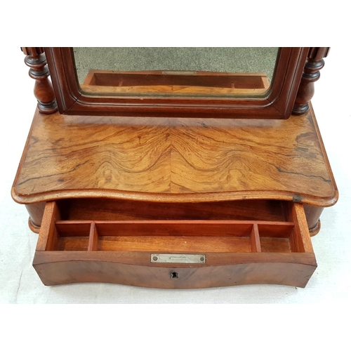 1176 - An Antique Mahogany Table-Top Tilting Mirror with Drawer in Base. 46 x 70cm. As found.