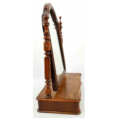 1176 - An Antique Mahogany Table-Top Tilting Mirror with Drawer in Base. 46 x 70cm. As found.