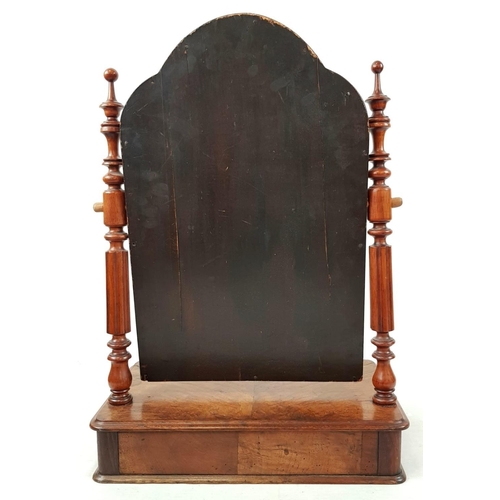 1176 - An Antique Mahogany Table-Top Tilting Mirror with Drawer in Base. 46 x 70cm. As found.