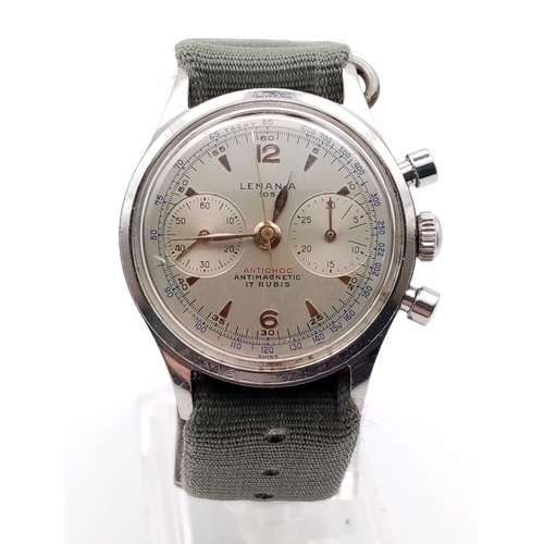 300 - A VINTAGE LEMANIA DOUBLE CHRONOGRAPH , MANUAL MOVEMENT . GWO     32mm