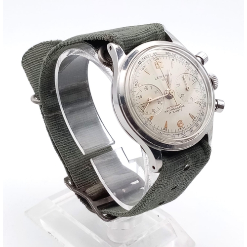 300 - A VINTAGE LEMANIA DOUBLE CHRONOGRAPH , MANUAL MOVEMENT . GWO     32mm