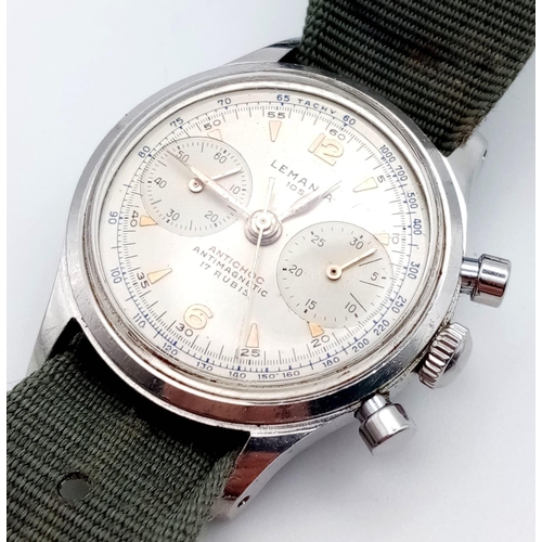 300 - A VINTAGE LEMANIA DOUBLE CHRONOGRAPH , MANUAL MOVEMENT . GWO     32mm