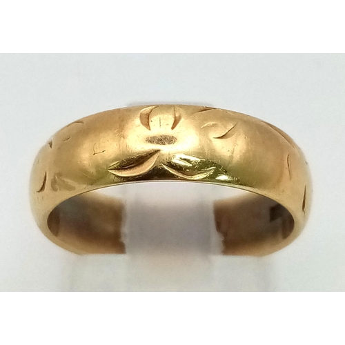 495 - A Vintage 18K Yellow Gold Band Ring. Size L. 5.09g