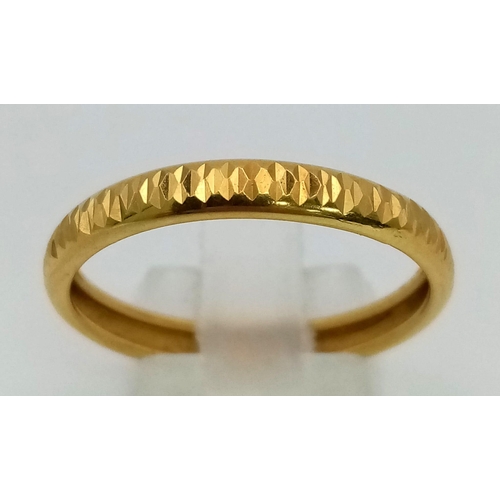 503 - A 22K Yellow Gold Band Ring. Size U. 1.65g