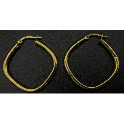 610 - A Pair of 9K Yellow Gold Square Hoop Earrings. 1.67g total weight.