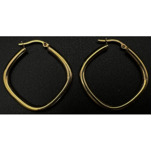 610 - A Pair of 9K Yellow Gold Square Hoop Earrings. 1.67g total weight.