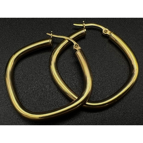 610 - A Pair of 9K Yellow Gold Square Hoop Earrings. 1.67g total weight.