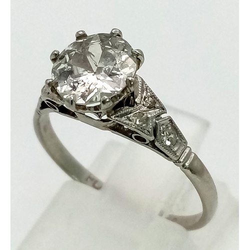 651 - A FABULOUS ART DECO PLATINUM DIAMOND SOLITAIRE RING WITH A 1.2ct  DIAMOND CENTRE STONE SET IN PALLAD... 