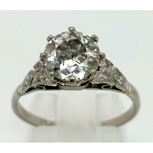 651 - A FABULOUS ART DECO PLATINUM DIAMOND SOLITAIRE RING WITH A 1.2ct  DIAMOND CENTRE STONE SET IN PALLAD... 