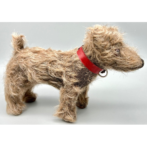 659 - Small Vintage Stuffed Toy Dog by Merrythought. Complete with original red collar and label sewn to u... 