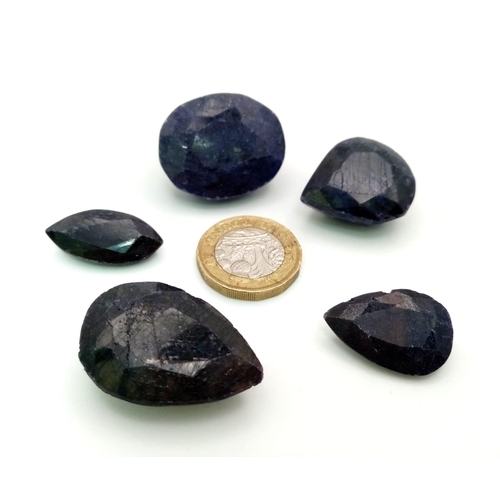 880 - Lot of 5 Large Blue Sapphire Gemstones - Earth Mined Colour Enhanced. total weight 312.50ct