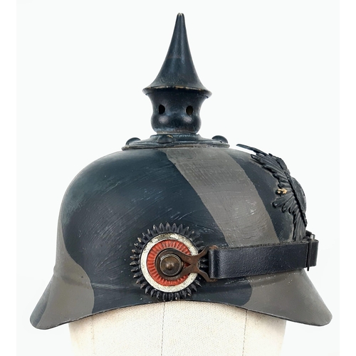 912 - WW1 Bavarian 1914/1915 Pattern Ersatz (Economy) Metal Pickelhaube Painted Camouflage. Note:
Replacem... 