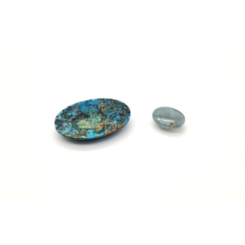 1099 - Set of Two Certified Gems - Turquoise 36.250CT and Aquamarine 8.350CT, both with GLI certificate.