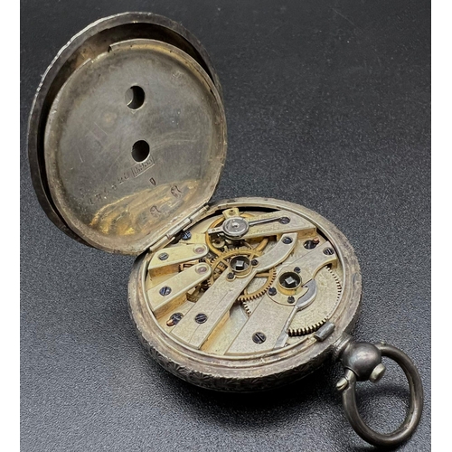 1130 - An Antique Silver HB Crouch and Son (of Cardiff) Small Pocket Watch. 36mm diameter. a/f. 36g total w... 