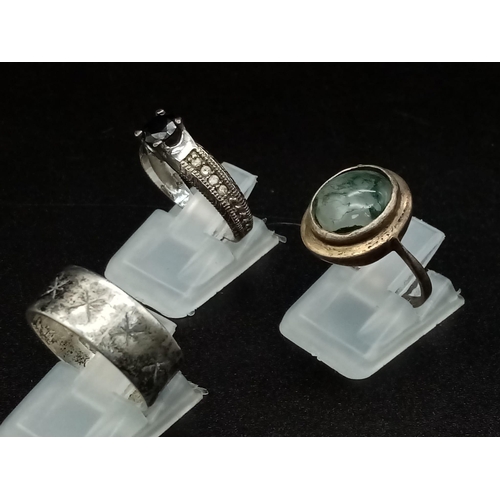 1146 - Three Vintage 925 Silver Rings. Sizes 2 x N, 1 x O.