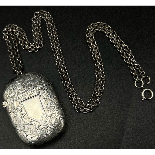 475 - An Antique Silver Vesta Case with Blank Cartouche Pendant on a Silver Chain. Birmingham hallmarks. 3... 