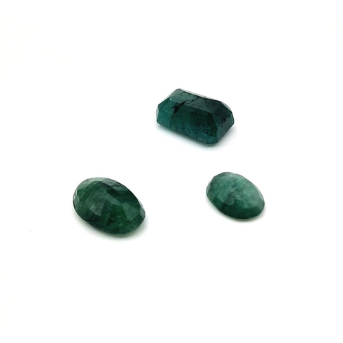 672 - A Set of Three Emeralds - Opaque- Earth Mined Colour Enhanced- 21.20cts in total.